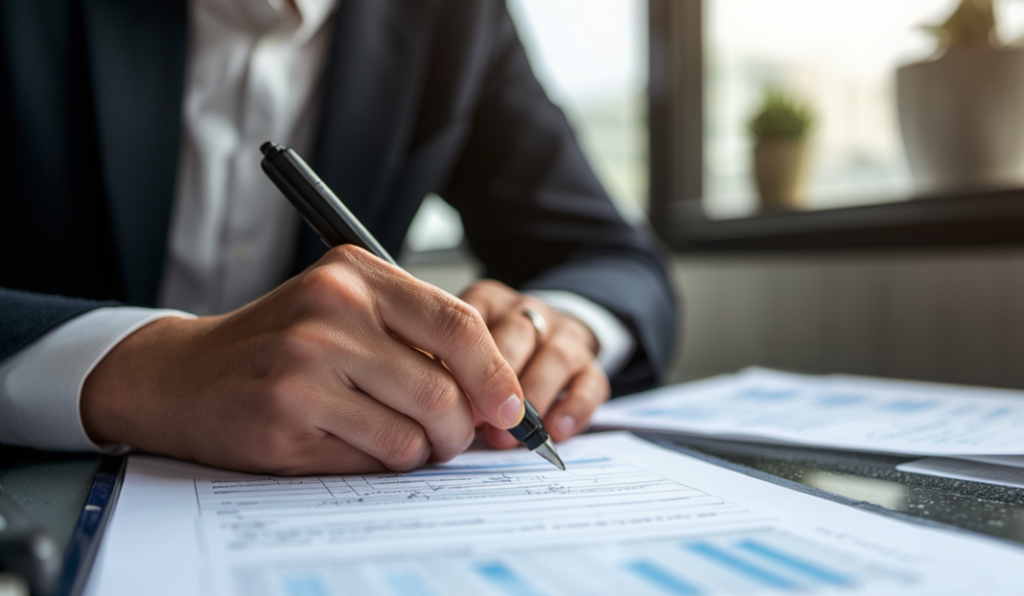 Business consultant completing forms